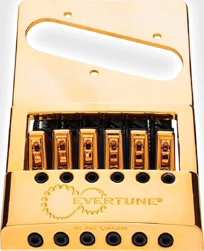 Evertune T Model 6 String Bridge for Tele Style Guitars Gold