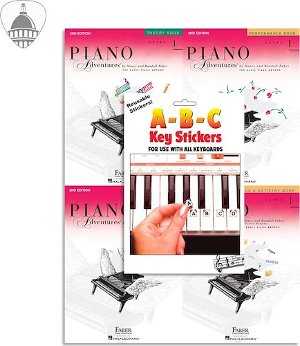 Faber Piano Adventures Level 1 Bundle- Lesson, Performance, Technique & Artistry, and Theory Books 4 in 1 Package with ABC Keyboard Stickers