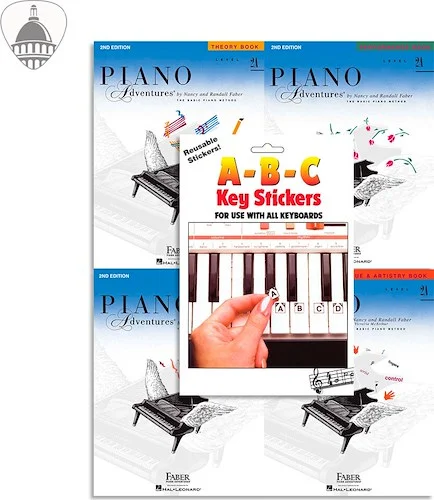 Faber Piano Adventures Level 2A Bundle- Lesson, Performance, Technique & Artistry, and Theory Books 4 in 1 Package with ABC Keyboard Stickers