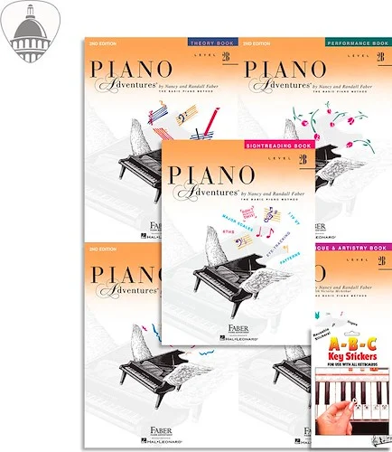 Faber Piano Adventures Level 2B Bundle- Lesson, Performance, Technique & Artistry, and Theory Books 5 in 1 Package with ABC Keyboard Stickers