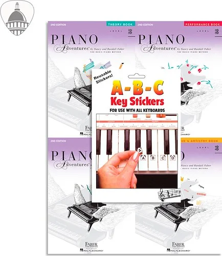 Faber Piano Adventures Level 3B Bundle- Lesson, Performance, Technique & Artistry, and Theory Books 4 in 1 Package with ABC Keyboard Stickers