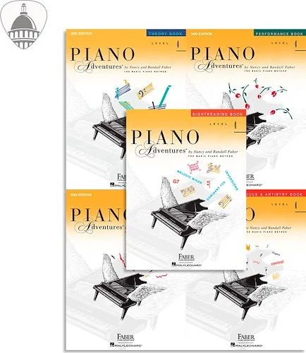 Faber Piano Adventures Level 4 Bundle- Lesson, Performance, Technique & Artistry, and Theory Books 5 in 1 Package