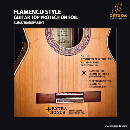 Flamenco Divided Top Scratch Plate Pickguard w/ String Change Foil - Permanent - Transparent