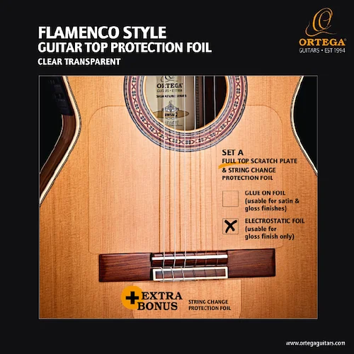 Flamenco Full Top Scratch Plate Pickguard w/ String Change Foil - Electrostatic - Transparent
