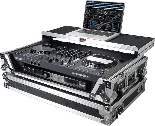 Flight Case for Pioneer DDJ-FLX6 & DDJ-FLX6-GT / 1U Rackspace, Glide Sliding Laptop Shelf and Wheels