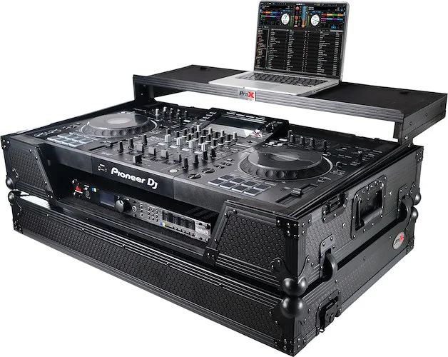 Flight Case for Pioneer DJ XDJ-XZ W/ Glide Sliding Laptop Shelf and Wheels Black on Black Hardware