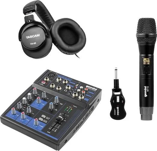 GEM-05USB Compact 5 Channel Bluetooth Mixer, Tascam TH-05 - Monitoring Headphones and GMU-M100 UHF WIRELESS MICROPHONE SYSTEM