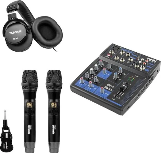 GEM-05USB Compact 5 Channel Bluetooth Mixer, Tascam TH-05 - Monitoring Headphones and GMU-M200 UHF DUAL WIRELESS MICROPHONE SYSTEM