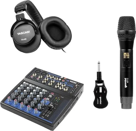 GEM-08USB Compact 8 Channel Bluetooth Mixer, Tascam TH-05 - Monitoring Headphones and GMU-M100 UHF WIRELESS MICROPHONE SYSTEM