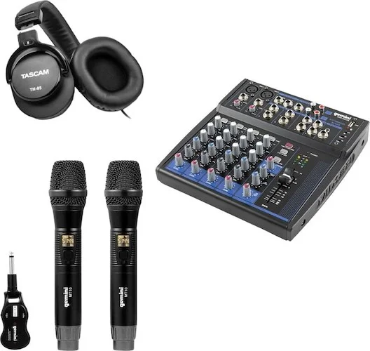 GEM-08USB Compact 8 Channel Bluetooth Mixer, Tascam TH-05 - Monitoring Headphones and GMU-M200 UHF DUAL WIRELESS MICROPHONE SYSTEM