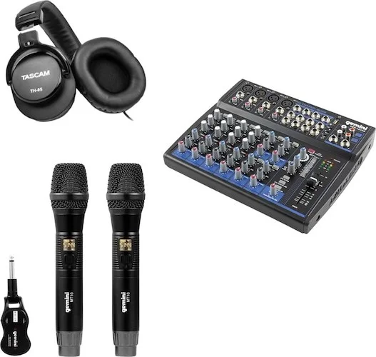 GEM-12USB Compact 12 Channel Bluetooth Mixer, Tascam TH-05 - Monitoring Headphones and GMU-M200 UHF DUAL WIRELESS MICROPHONE SYSTEM