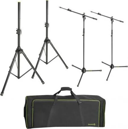 GRAVITY Set of 2 Speaker and 2 Microphone Stands in Transport Bag