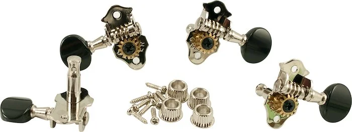 Grover Sta-Tite #9 Series Geared Ukulele Pegs Nickel With Black Buttons