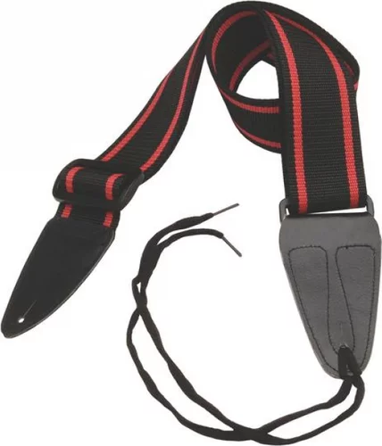 Guitar Strap with Leather Ends (Black with Red Stripes) Image