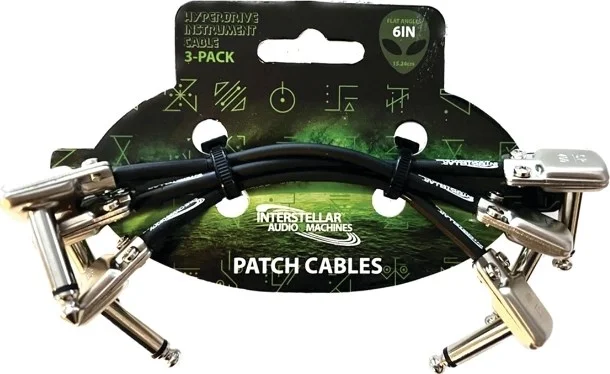 Hyperdrive Premium Instrument Patch Cables - 6 inch. (3-Pack) - Angle-Angle Connectors