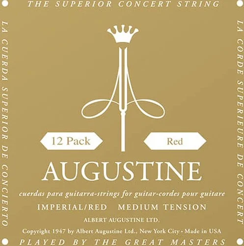 Imperial/Red - Medium Tension Nylon Guitar Strings - Augustine Classical String Collection (12 Packs of All 6 Strings)