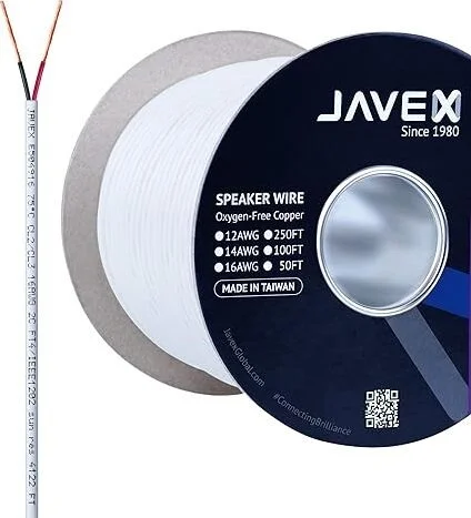 JAVEX 14/2 UL13 CL3 Speaker Wire 14-Gauge AWG [Oxygen-Free Copper 99.9%] HighFlex Copper Strands for Security, Control and Alarm System Installation, White, 500FT
