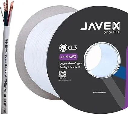 JAVEX 14/4 UL13 CL3 Speaker Wire 14-Gauge AWG [Oxygen-Free Copper 99.9%] HighFlex Copper Strands for Security, Control and Alarm System Installation, White, 100FT