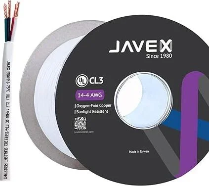 JAVEX 14/4 UL13 CL3 Speaker Wire 14-Gauge AWG [Oxygen-Free Copper 99.9%] HighFlex Copper Strands for Security, Control and Alarm System Installation, White, 500FT