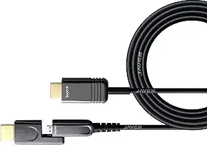 JAVEX Fiber Optic Hybrid HDMI UL Listed [CL2/CL3] Detachable Cable Detachable Cable, Dual Micro HDMI and Standard HDMI Connectors [HDMI 2.0b, HDCP2.2, 4K60Hz, HDR, 4:4:4, 18Gpbs], 20M(65.6FT)