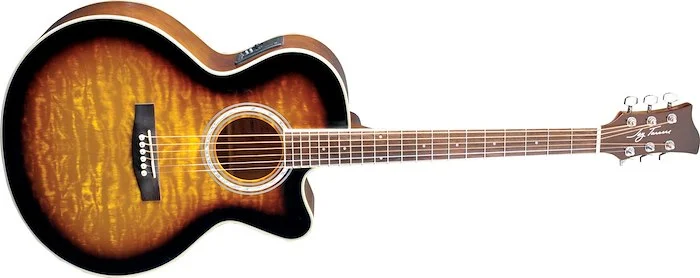 Jay Turser JTA-424QCET Acoustic Guitar, Quilt Finish Catalpa Top w/ Piezo Pickup and Preamp Tuner