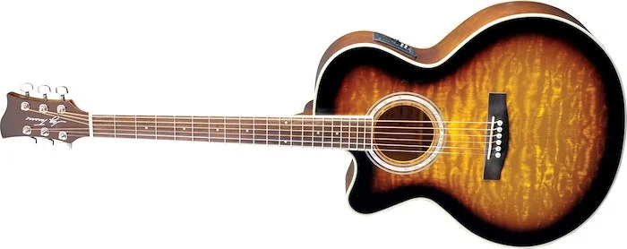 Jay Turser JTA-424QCET Left Handed Acoustic Guitar, Quilt Finish Catalpa Top w/ Piezo Pickup and Preamp Tuner