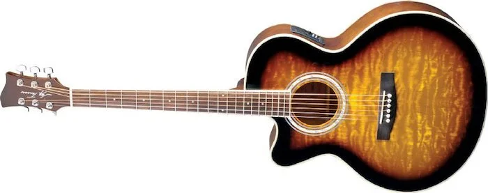 Jay Turser JTA-424QCET-LH-TSB JTA Series Lefty Acoustic Electric Guitar. Tobacco Sunburst