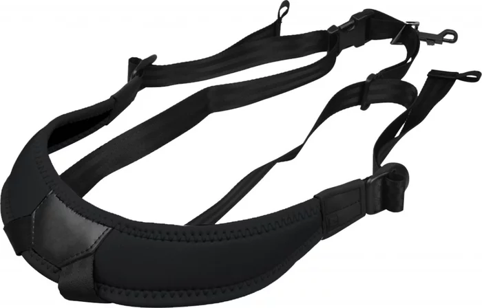 Junior fully-adjustable saxophone harness with soft shoulder padding, black