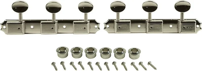 Kluson 3 On A Plate Deluxe Series Tuning Machines - Single Line - Slotted Headstock - Nickel With Ov