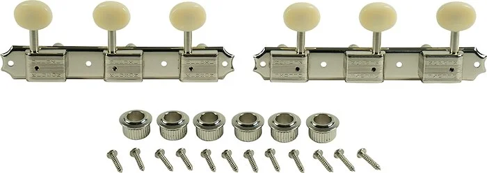 Kluson 3 On A Plate Deluxe Series Tuning Machines - Double Line - Standard Post - Nickel With Oval P