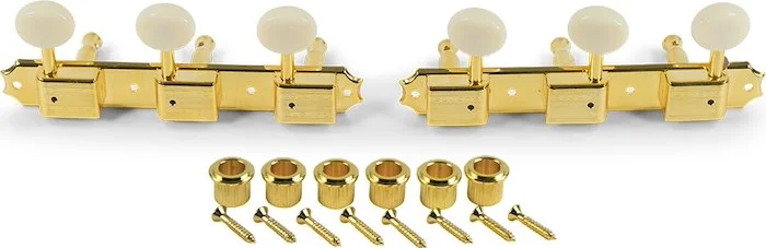 Kluson 3 On A Plate Supreme Series Tuning Machines Gold With White Plastic Button