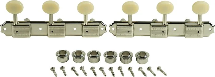 Kluson 3 On A Plate Supreme Series Tuning Machines Nickel With White Plastic Button