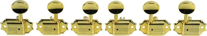 Kluson 3 Per Side Deluxe Series Tuning Machines - Double Line - Standard Post - Gold With Metal Oval