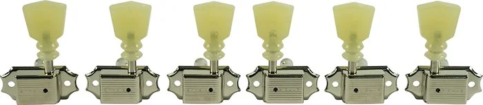 Kluson 3 Per Side Deluxe Series Tuning Machines - Single Line - Standard Post - Nickel With Double R