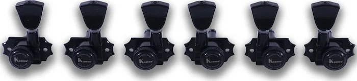 Kluson 3 Per Side Locking Revolution Series G-Mount Tuning Machines Black With Metal Keystone Button