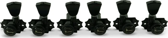 Kluson 3 Per Side Locking Revolution Series G-Mount Non-Collared Tuning Machines Black With Metal Ke
