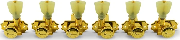 Kluson 3 Per Side Locking Revolution Series G-Mount Non-Collared Tuning Machines Gold With Plastic K