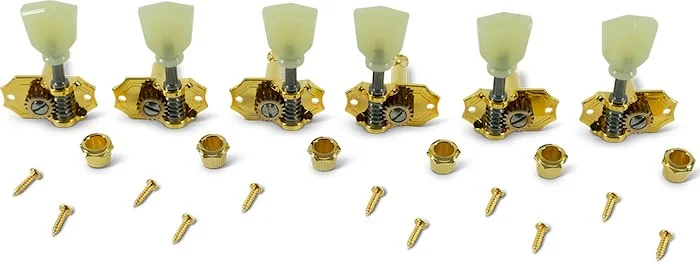 Kluson 3 Per Side Prestige Series Vertical Mount Open Bronze Gear Tuning Machines Gold With Plastic 