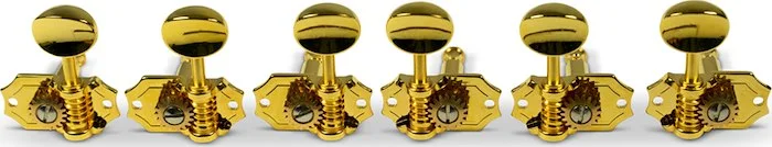 Kluson 3 Per Side Prestige Series Vertical Mount Open Brass Gear Tuning Machines - Gold With Metal O