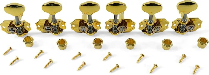 Kluson 3 Per Side Prestige Series Vertical Mount Open Bronze Gear Tuning Machines Gold With Metal Button