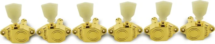 Kluson 3 Per Side Vintage Diecast Sealfast Tuning Machines Gold With Pearloid Keystone Buttons