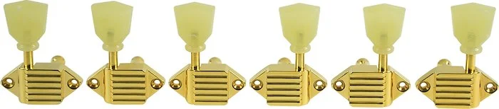 Kluson 3 Per Side Vintage Diecast Series Waffleback Tuning Machines Gold With Plastic Keystone Butto