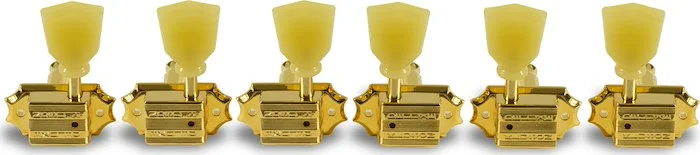Kluson 3 Per Side Vintage Diecast Series Tuning Machines Gold With Plastic Keystone Button