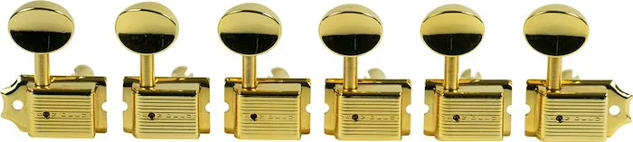 Kluson 6 In Line Deluxe Series Tuning Machines - Single Line - Gold With Oval Metal Buttons