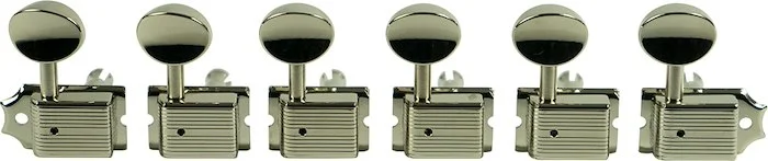 Kluson 6 In Line Deluxe Series Tuning Machines - No Line - Nickel With Oval Metal Buttons