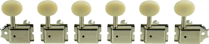 Kluson 6 In Line Deluxe Series Tuning Machines - Single Line - Nickel With Oval Plastic Buttons