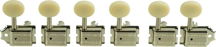 Kluson 6 In Line Deluxe Series Tuning Machines - Double Line - Nickel With Oval Plastic Buttons