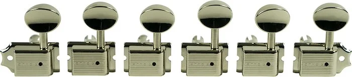 Kluson 6 In Line Left Hand Deluxe Series Tuning Machines - Single Line - SafeTi Post - Nickel With O