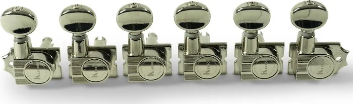 Kluson 6 In Line Revolution Series H-Mount Non-Collared Tuning Machines With Staggered Posts Nickel