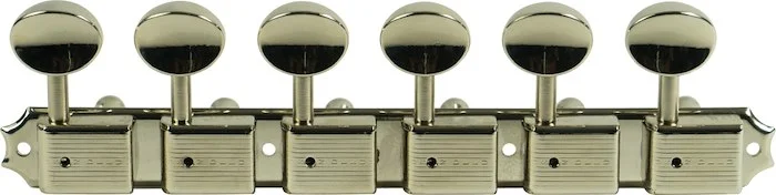 Kluson 6 On A Plate Deluxe Series Tuning Machines - Single Line - Nickel With Oval Metal Buttons